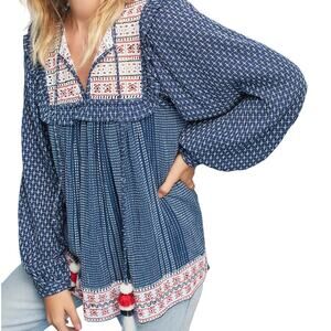 Anthropologie Hemant & Nandita Blue Serafina Peasant Top